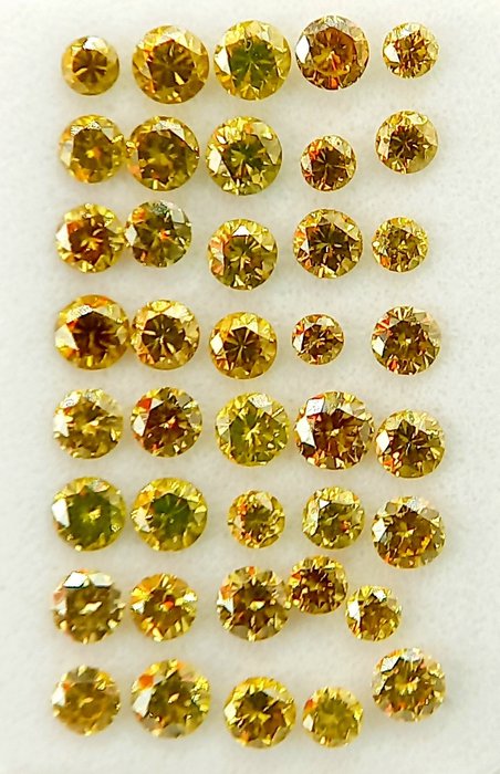 Ingen mindstepris - 40 pcs Diamant  (Farvebehandlet)  - 1.05 ct - Rund - Fancy, Fancy deep Grønlig, Orange nuance Blandet brun, Blandet gul - I1, VS1 - Antwerp Laboratory for Gemstone Testing (ALGT)