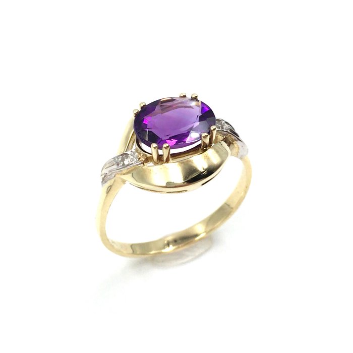 Ingen mindstepris - Ring - 14 karat Gulguld -  1.45ct. tw. Ametyst - Diamant