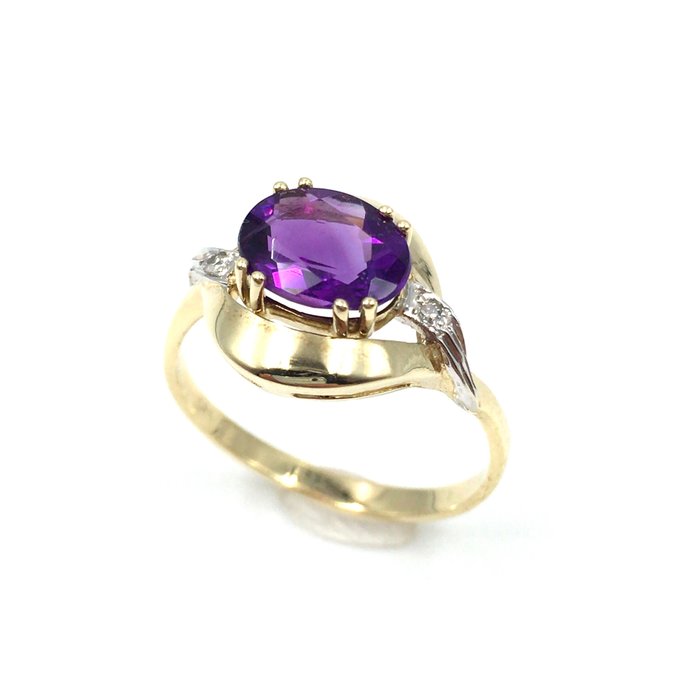 Ingen mindstepris - Ring - 14 karat Gulguld -  1.45ct. tw. Ametyst - Diamant