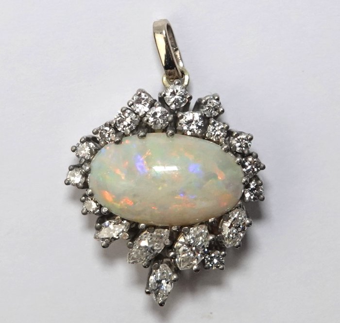 Vedhæng - 14 karat Hvidguld -  3.35ct. tw. Opal - Diamant