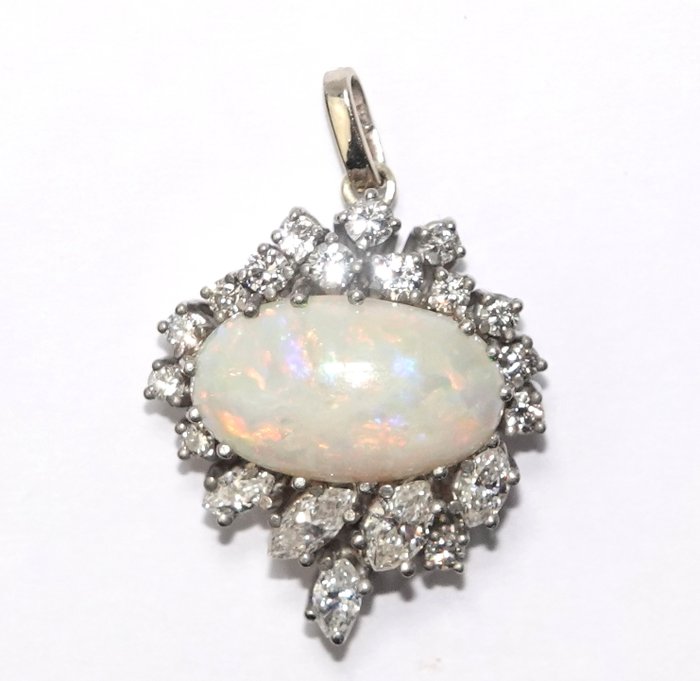 Vedhæng - 14 karat Hvidguld -  3.35ct. tw. Opal - Diamant