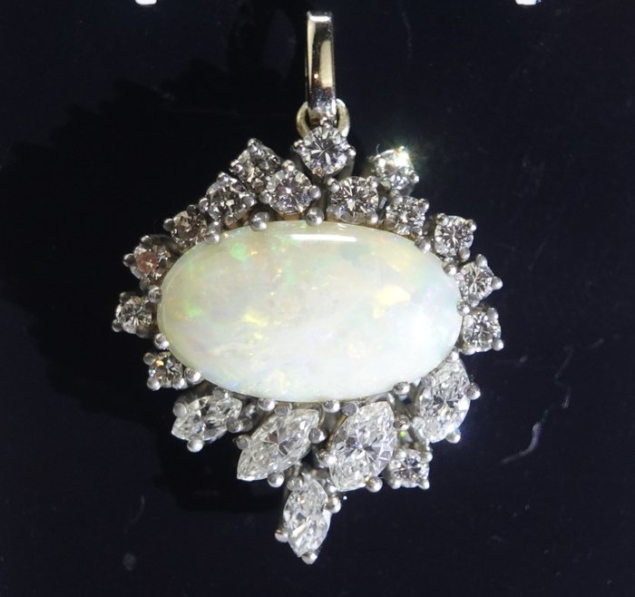 Vedhæng - 14 karat Hvidguld -  3.35ct. tw. Opal - Diamant