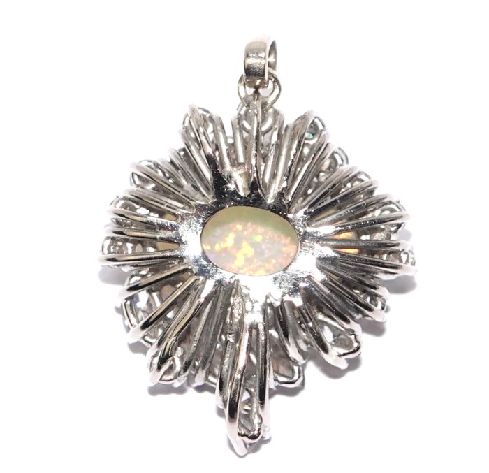 Vedhæng - 14 karat Hvidguld -  3.35ct. tw. Opal - Diamant