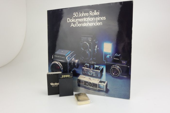 Rollei ZIPPO Lighter Feuerzeug vergoldet Sammlerstück + LP 50Jahre Rollei Dokumentation Hörfunk (jc076) Analogt kamera