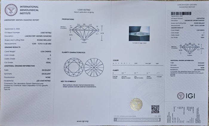 Ingen mindstepris - Ring - 14 karat Gulguld -  5.28ct. tw. Diamant (Laboratoriedyrket) - Diamant - EVS1, Forlovelsesring