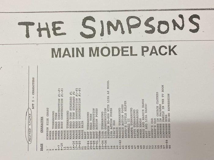 The Simpsons - 1 Hovedmodelpakke Act I Characters - Revideret 6/10/1997 (56 sider) - Pap Stor størrelse