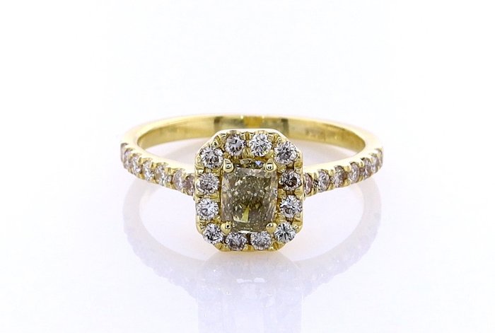 Ring - 14 karat Gulguld -  0.91ct. tw. Diamant (Naturfarvet) - Diamant