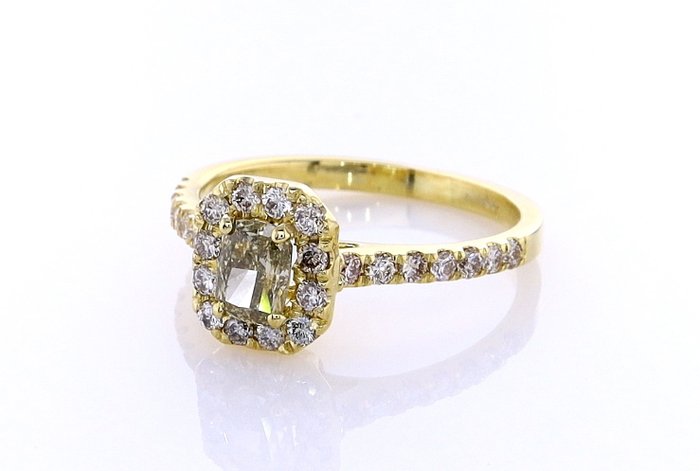 Ring - 14 karat Gulguld -  0.91ct. tw. Diamant (Naturfarvet) - Diamant