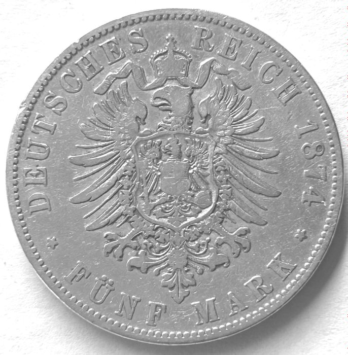 Tyskland - Bayern Ludwig II - König von Bayern 5 Mark 1874  (Ingen mindstepris)