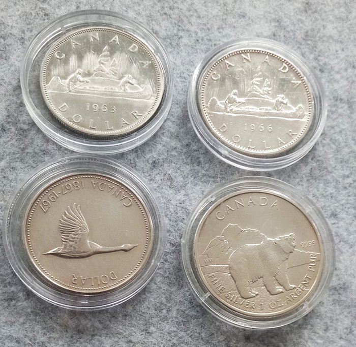 Canada 1 Dollar / 5 Dollars 1963/2011 (4 coins)  (Ingen mindstepris)