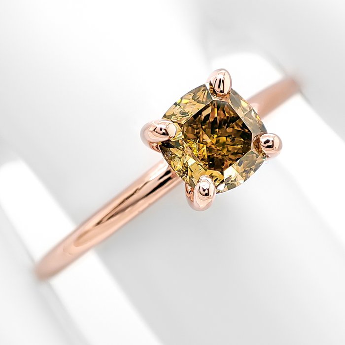 Ring - 14 karat Rosaguld -  1.00ct. tw. Gul Diamant (Naturfarvet)