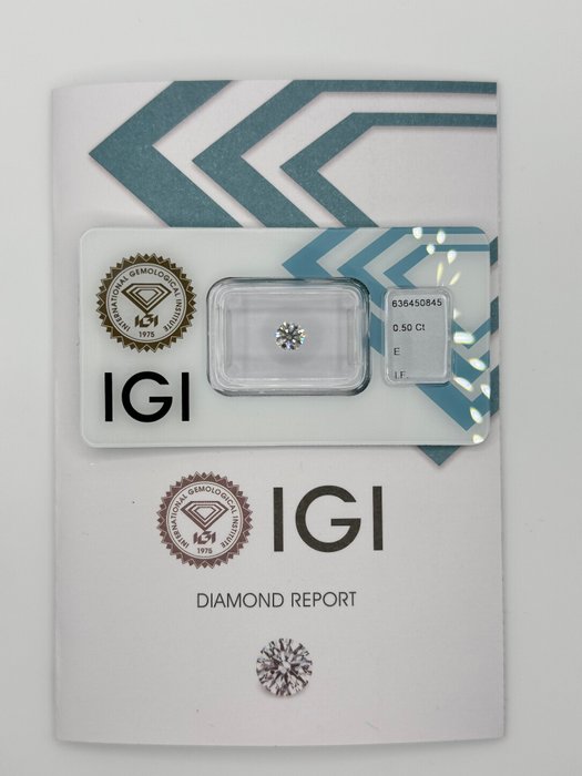 1 pcs Diamant  (Natur)  - 0.50 ct - Rund - E - IF - International Gemological Institute (IGI) - *3EX* *IDEAL* *INGEN*