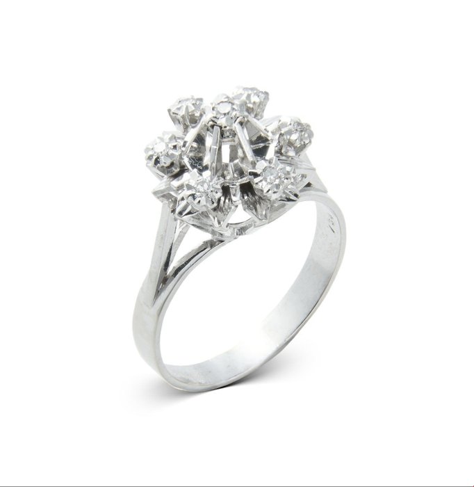 Cocktailring - 18 kraat Hvidguld -  0.07ct. tw. Diamant (Natur)  - Diamant - Unik Dia Cluster Ring