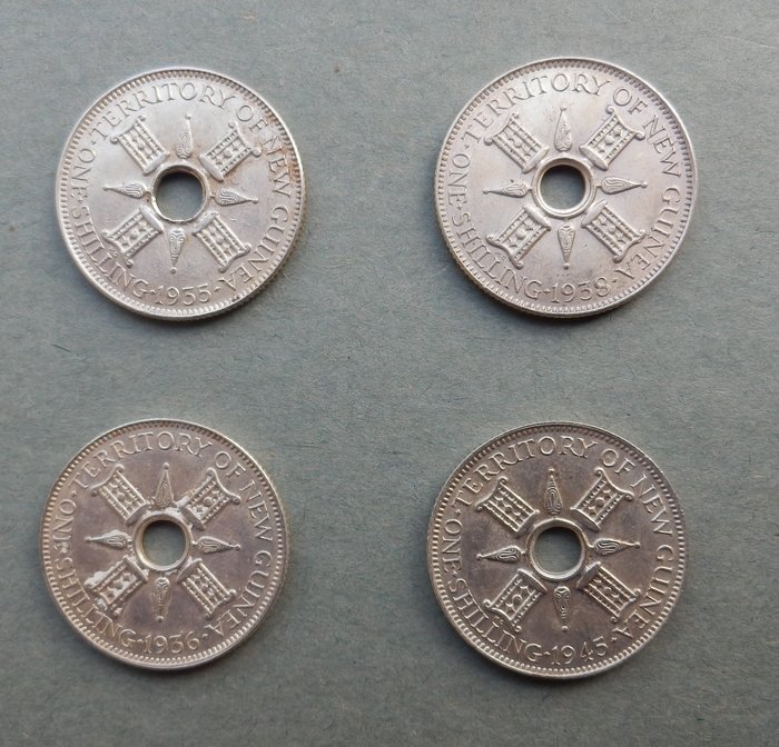 Ny Guinea (Britisk Territorium). A Lot of 4x Silver Shillings, all different dates 1935, 1936, 1938, 1945  (Ingen mindstepris)