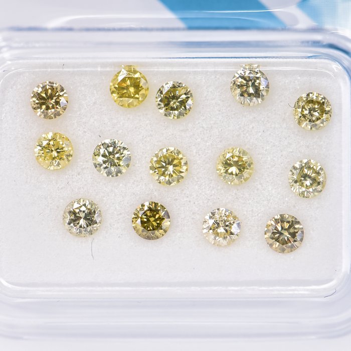 Ingen mindstepris - 14 pcs Diamant  (Naturfarvet)  - 1.06 ct - Rund - Fancy Gul - I1 - International Gemological Institute (IGI)