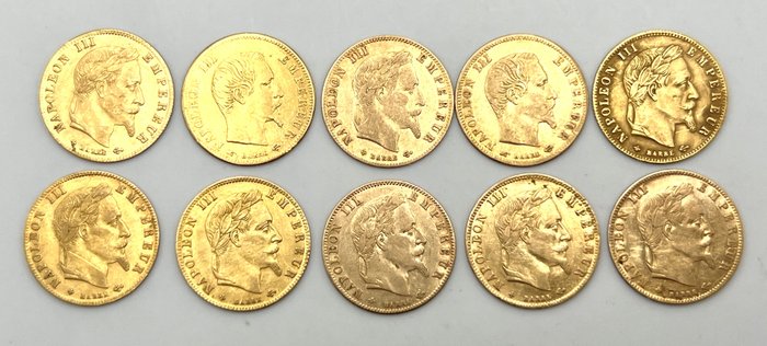 Frankrig Napoléon III (1852-1870) 5 Francs 1857 à 1868 (lot de 10 monnaies)