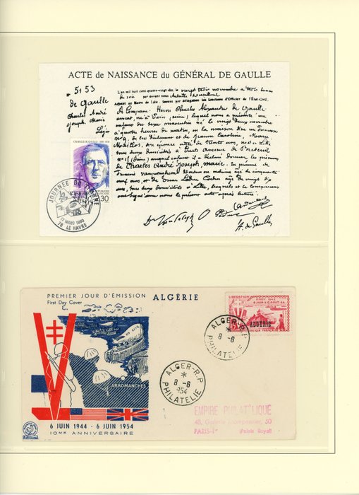 Fransk koloni  - Lille sæt "Charles de Gaulle" CP Marigny souvenirark "France Libre" Algeriet