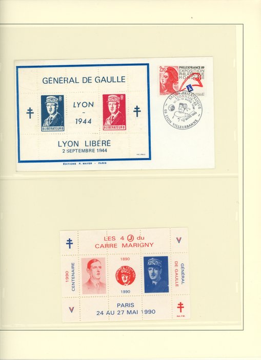 Fransk koloni  - Lille sæt "Charles de Gaulle" CP Marigny souvenirark "France Libre" Algeriet