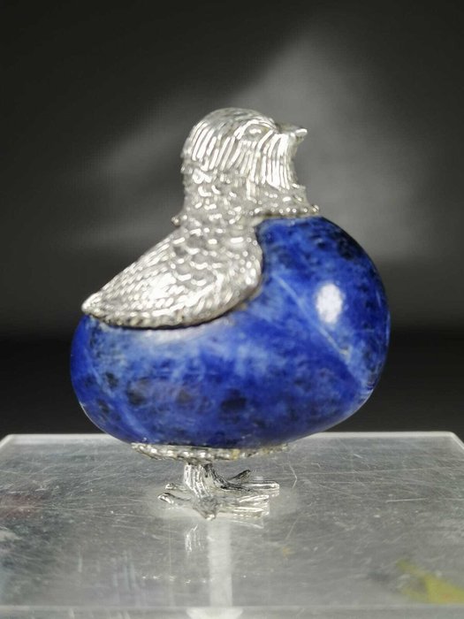 Skulptur, oiseau en argent et lapis-lazuli, - 4.5 cm - .925 sølv