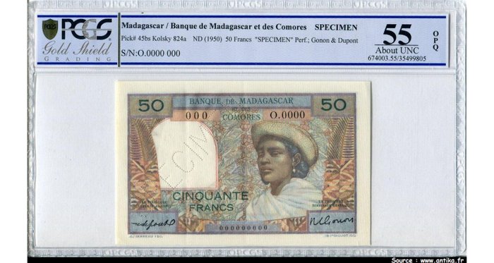 Madagaskar. - 50 Francs - ND (1950) - Specimen - Pick 45bs