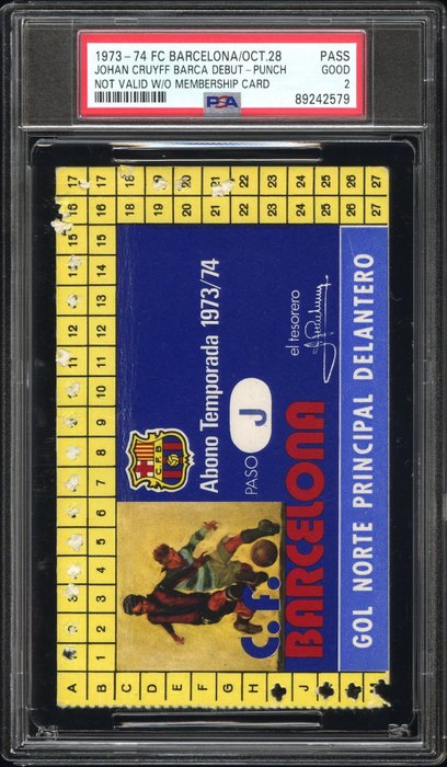 1973/74 - FC Barcelona - Johan Cruyff - Debut Pass - 1 Graded card - PSA 2