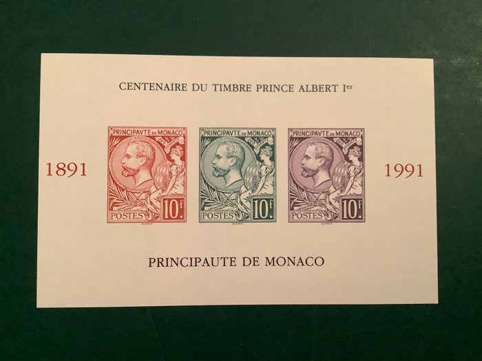 Monaco 1991 - Uperforeret blok Centenaire af frimærket - Yvert blok 53a