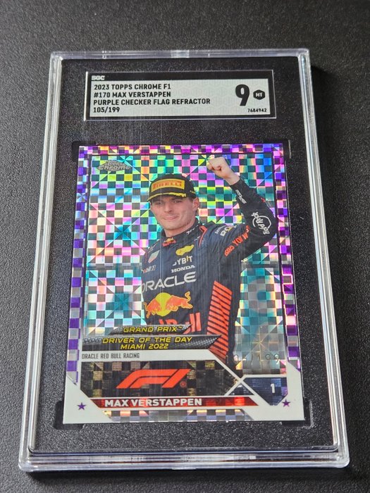 2023 Topps Chrome F1 Max Verstappen Purple Checker Flag Refractor  105/199  #170 SGC 9 - 1 Graded card