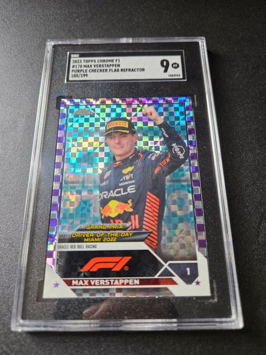 2023 Topps Chrome F1 Max Verstappen Purple Checker Flag Refractor  105/199  #170 SGC 9 - 1 Graded card