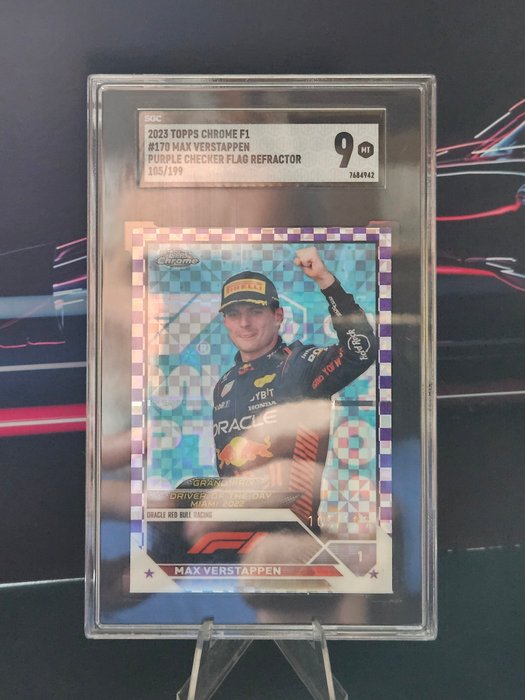 2023 Topps Chrome F1 Max Verstappen Purple Checker Flag Refractor  105/199  #170 SGC 9 - 1 Graded card