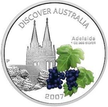 Australien 1 Dollar 2007 Proof - Discover Australia "Adelaide" - 1 Oz with Box and COA  (Ingen mindstepris)