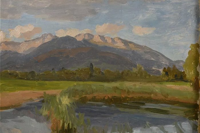 Reinhold Kukla (1877-1965), Attributed to - Mountain landscape with pond (no-reserve)