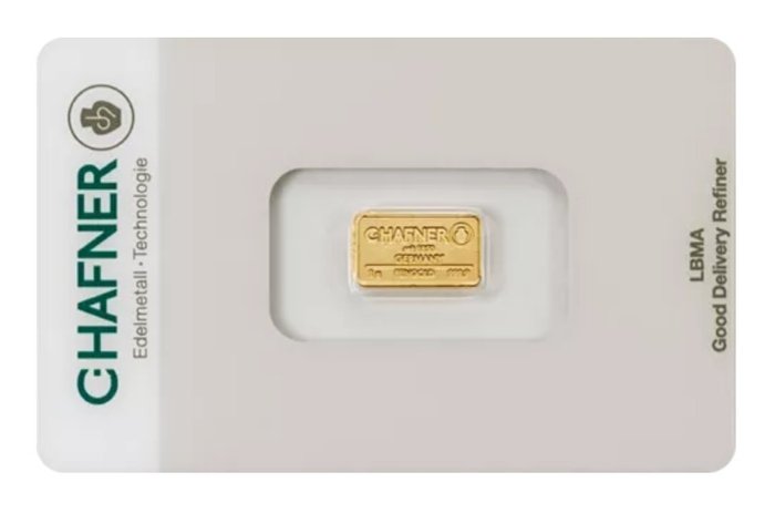 1 gram - Guld 999 - C Hafner - Deutschland - Goldbarren im Blister CertiCard mit Zertifikat - Forseglet  Med certifikat  (Ingen mindstepris)