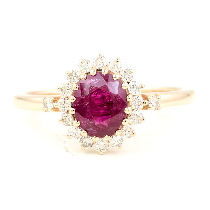 Ring - 14 karat Gulguld -  1.38ct. tw. Rubin - Diamant