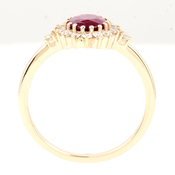 Ring - 14 karat Gulguld -  1.38ct. tw. Rubin - Diamant