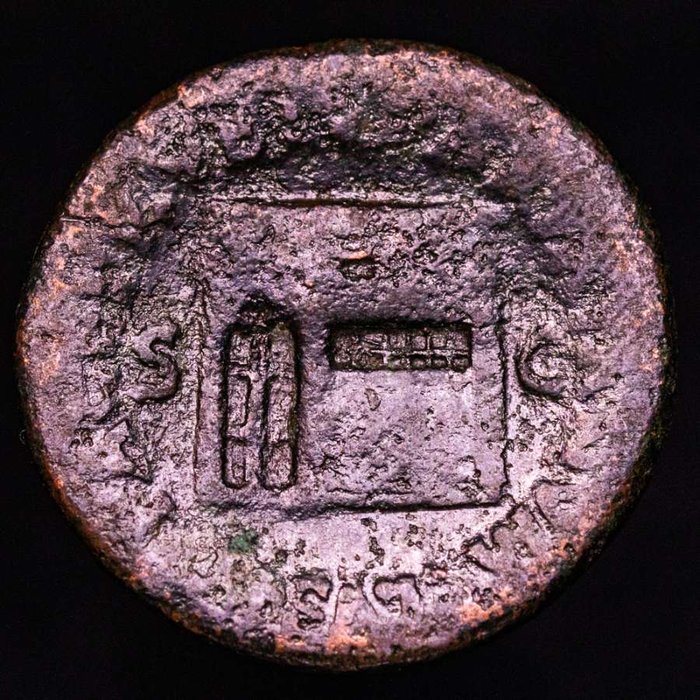 Romarriket. Nero (AD 54-68). As Rome, AD 66. PACE P R VBIQ PARTA IANVM CLVSIT, Temple of Janus  (Ingen mindstepris)