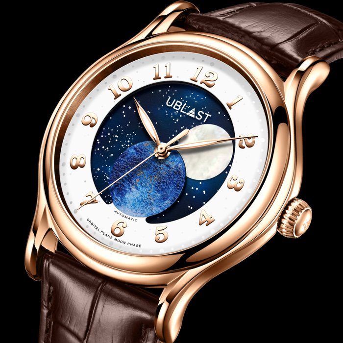 Ublast - " NO RESERVE PRICE " Orbital Plane - Automatic Moon Phase - REF.UBORPL42GDWH - Ingen mindstepris - Ltd Edition - Mænd - Ny