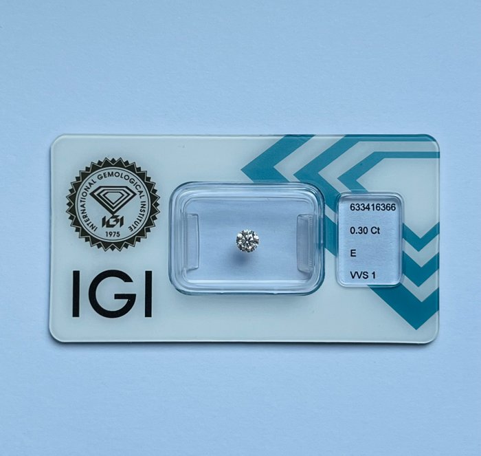 1 pcs Diamant  (Natur)  - 030 ct - Rund - E - VVS1 - International Gemological Institute (IGI) - Ex Ex Ex