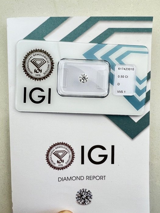 1 pcs Diamant  (Natur)  - 0.50 ct - Rund - D (farveløs) - VVS1 - International Gemological Institute (IGI)