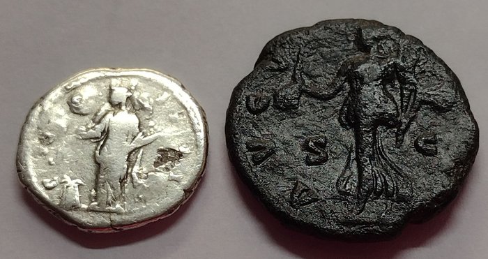 Romarriket Antoninus Pius (138-161 Denarius + Asse Faustina 138-161  (Ingen mindstepris)