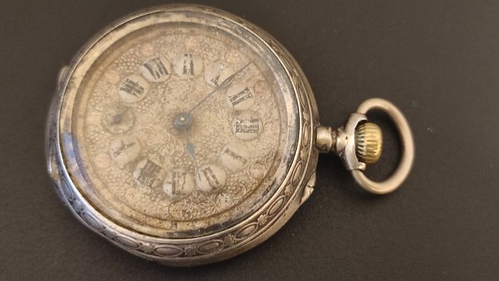 Cylindre Remontoir 10 Rubis - Orologio da Taschino fine XIX sec Cassa e Qaudrante in Argento Funzionante Marciante - Lommeur - 1850-1900