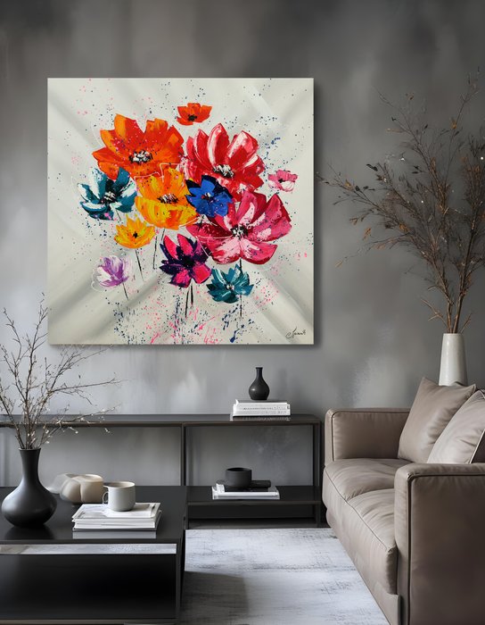 Monika Spiewak - Abstract Poppy - XXL -  on Frame - Ready to Hang