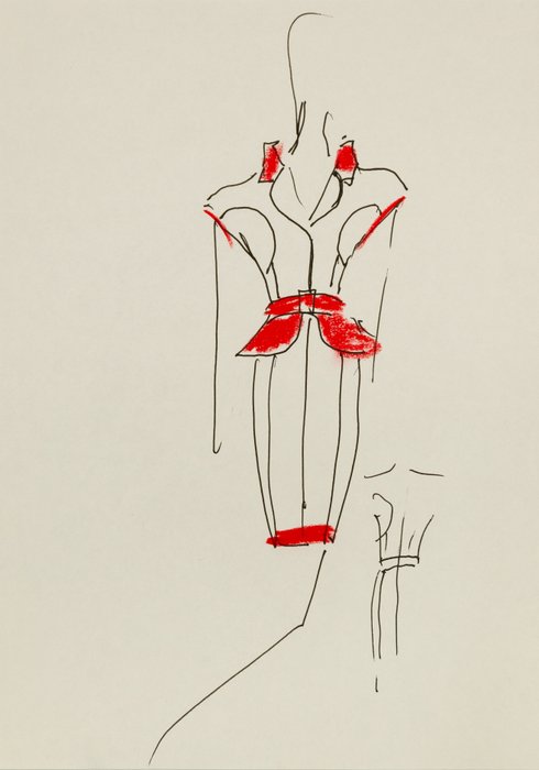 Karl Lagerfeld (1938-2019) - Dress red accents