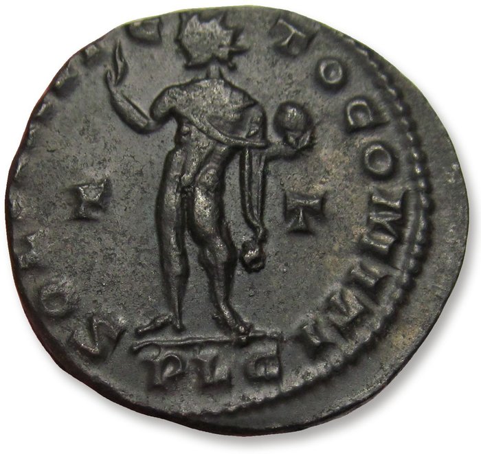 Romarriket Constantine I (AD 306-337) Follis Lugdunum (Lyon) mint circa 313-315 - mintmark PLG F-T in fields - SOLI INVICTO COMITI