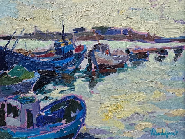 Spanish school (XX) - Fauvist boats in the port