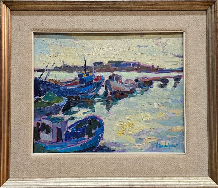 Spanish school (XX) - Fauvist boats in the port