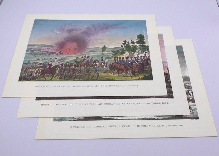 Frankrig - Leipzig / Saalfeld / Hohenlinden (Preussen - Tyskland); Vernet - Drie Litho Gravures van Drie Napoleon Veldslagen - 1801-1820