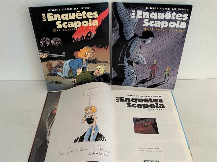 Les Enquêtes Scapola T1 à T3 + dédicace couleur - Série complète - 3x C - 3 Album - Første udgave - 2000/2003