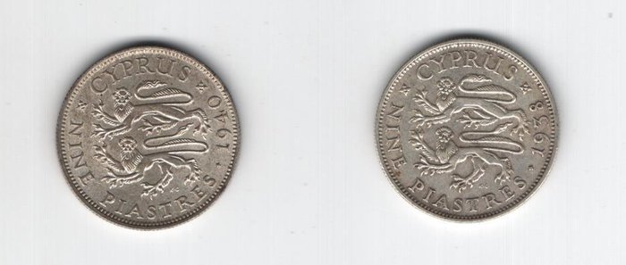 Cypern. Georg 5. af Storbritannien (1910-1936). A Lot of 4x Silver Cypriot Coins, 18 Piastres  9 Piastres 1938, 1940  (Ingen mindstepris)