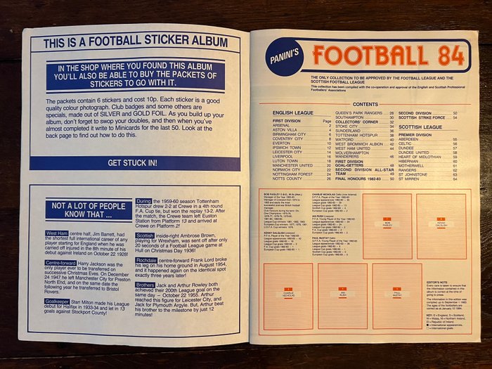 Panini - Football 84 UK - 1 Empty album + complete loose sticker set