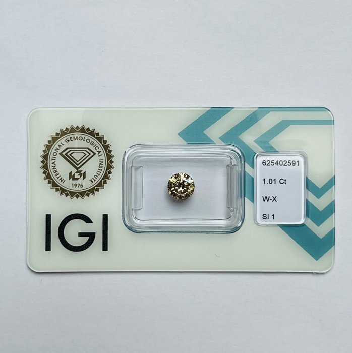 1 pcs Diamant  (Natur)  - 101 ct - Rund - SI1 - International Gemological Institute (IGI) - W-X farve